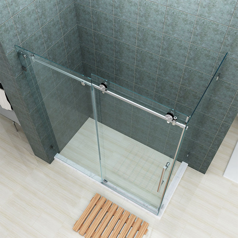 SUNNY Frameless Sliding Shower Enclosure, 60 In. W X 34 In. D X 72 In